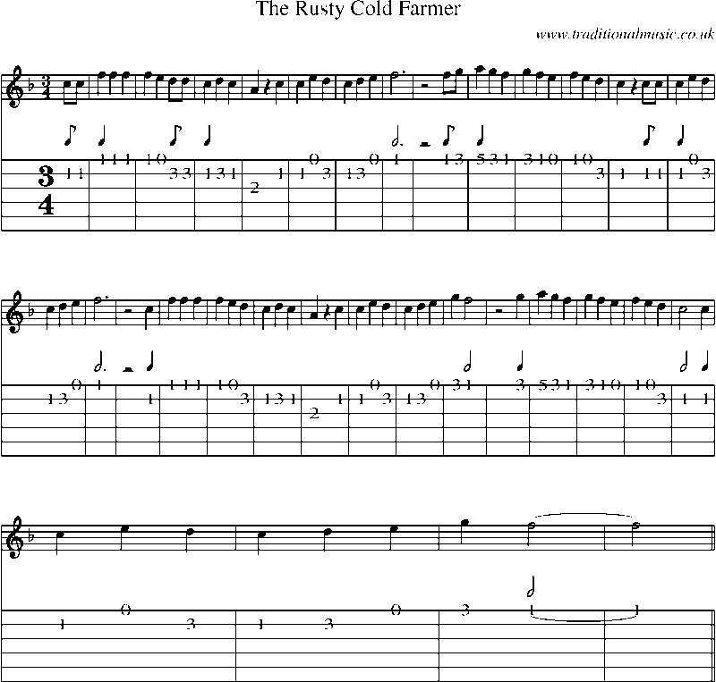 Guitar Tab and Sheet Music for The Rusty Cold Farmer