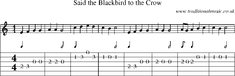 Guitar Tab and Sheet Music for Said The Blackbird To The Crow