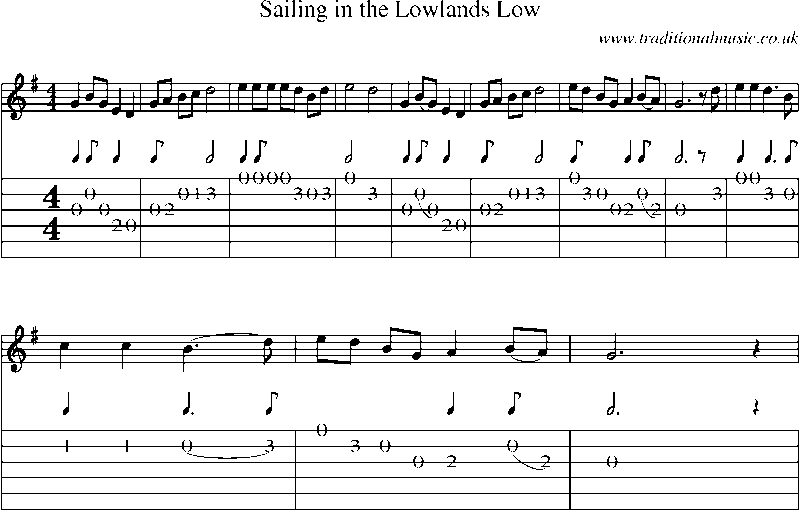 Guitar Tab and Sheet Music for Sailing In The Lowlands Low