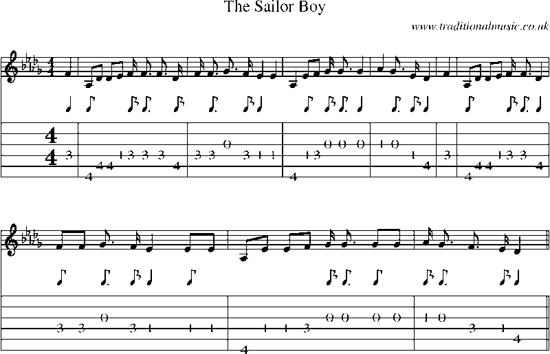 Guitar Tab and Sheet Music for The Sailor Boy