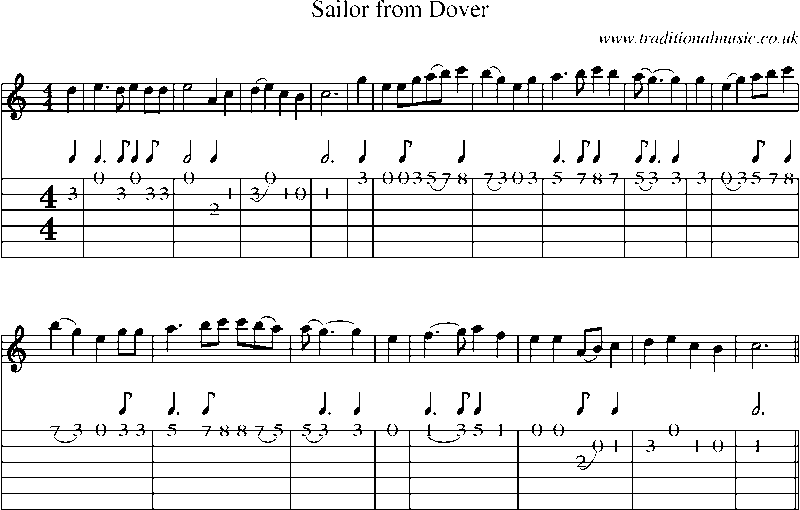 Guitar Tab and Sheet Music for Sailor From Dover