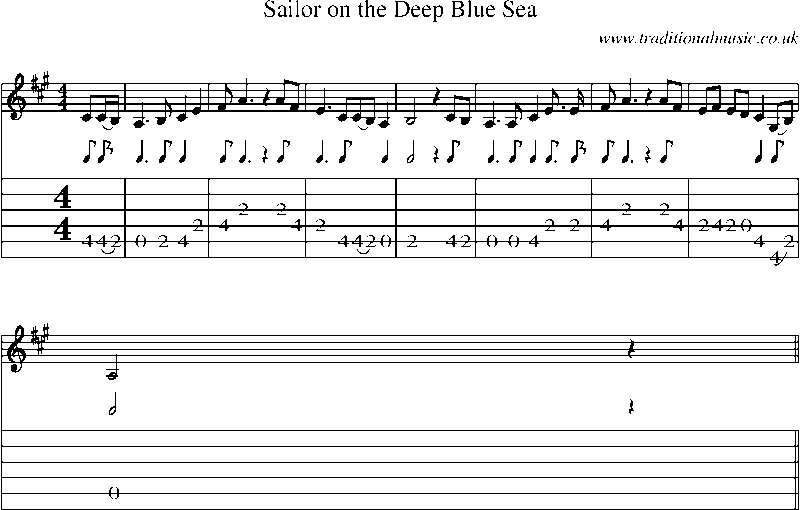 Guitar Tab and Sheet Music for Sailor On The Deep Blue Sea