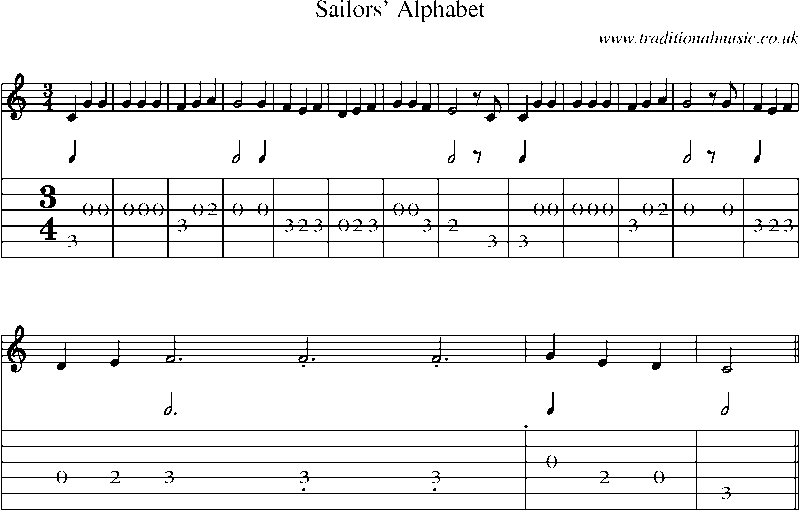Guitar Tab and Sheet Music for Sailors' Alphabet
