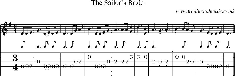 Guitar Tab and Sheet Music for The Sailor's Bride