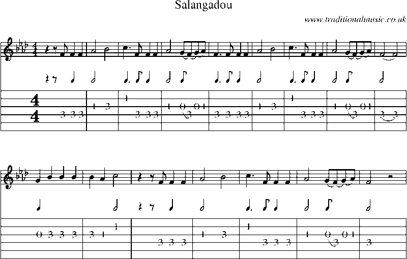 Guitar Tab and Sheet Music for Salangadou