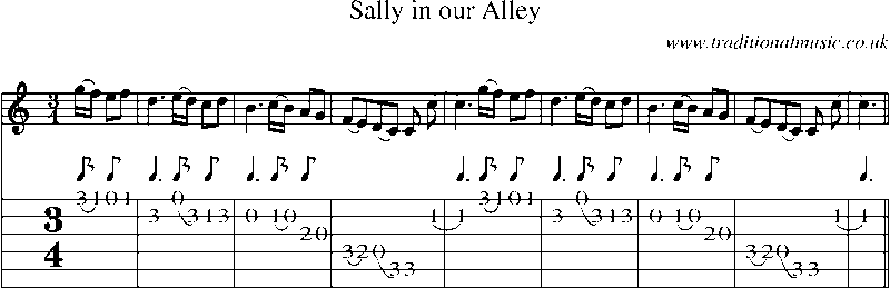 Guitar Tab and Sheet Music for Sally In Our Alley