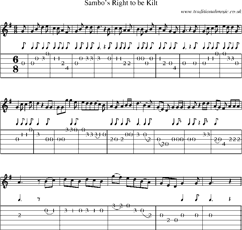 Guitar Tab and Sheet Music for Sambo's Right To Be Kilt