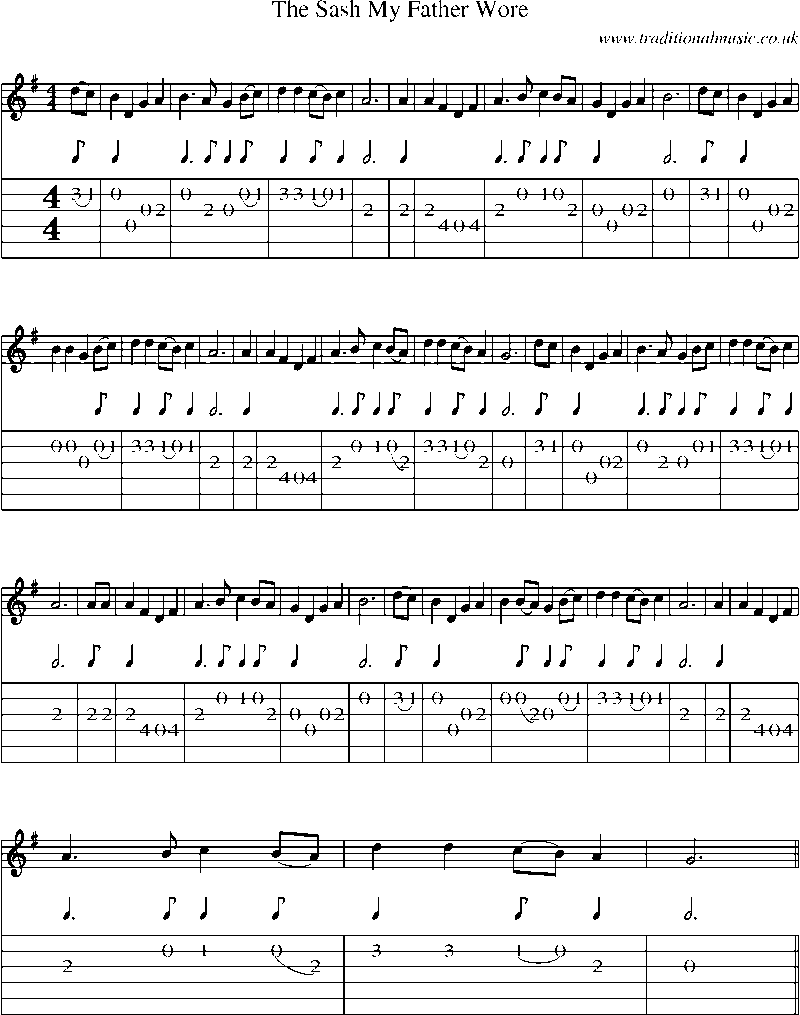 Guitar Tab and Sheet Music for The Sash My Father Wore