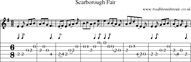 Guitar Tab and Sheet Music for Scarborough Fair(1)