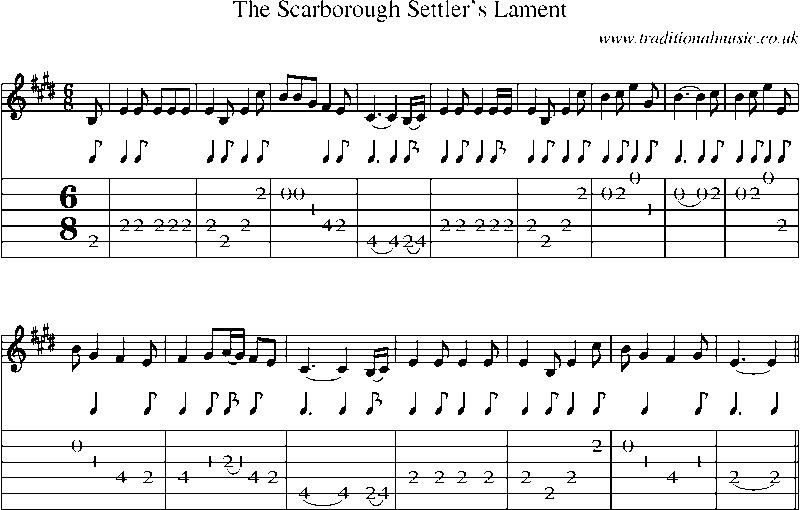 Guitar Tab and Sheet Music for The Scarborough Settler's Lament