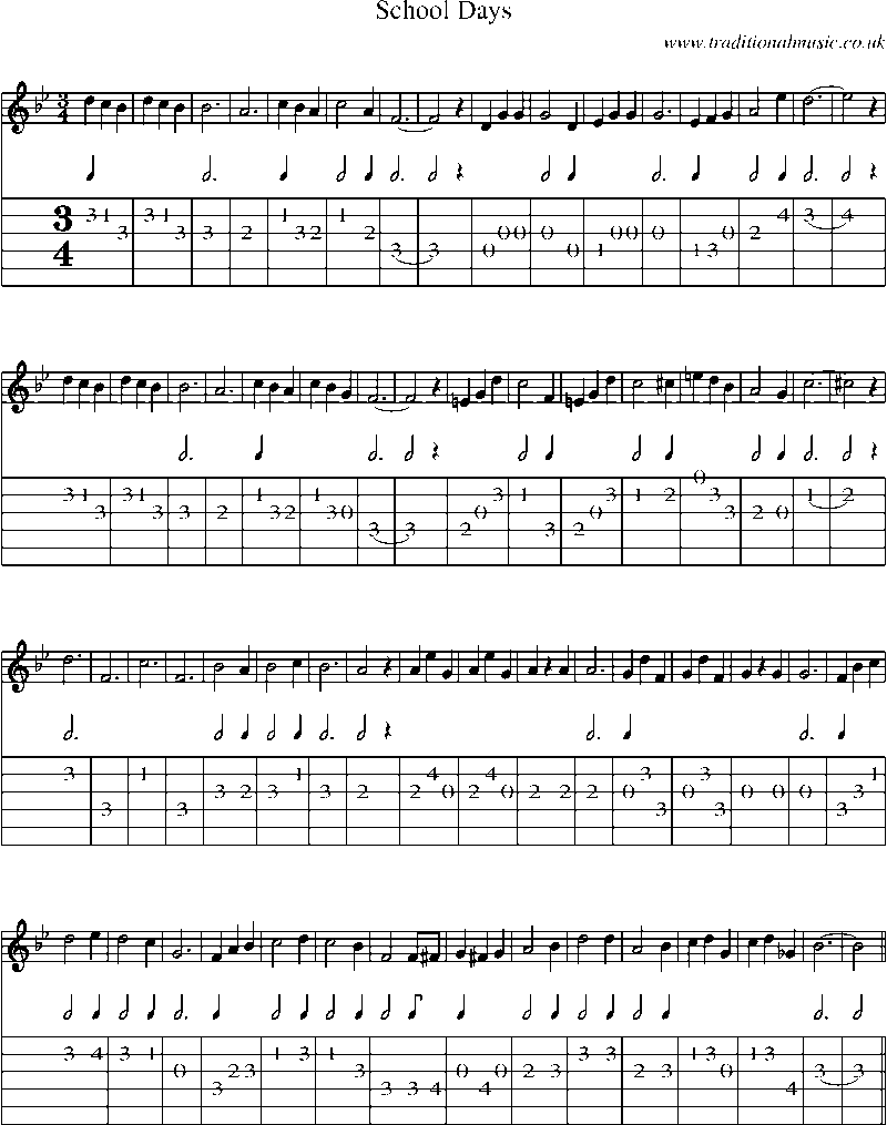 Guitar Tab and Sheet Music for School Days