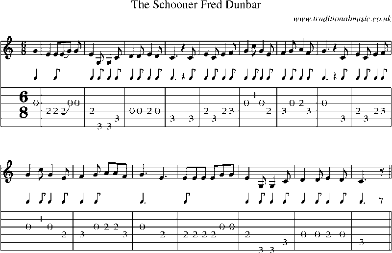 Guitar Tab and Sheet Music for The Schooner Fred Dunbar