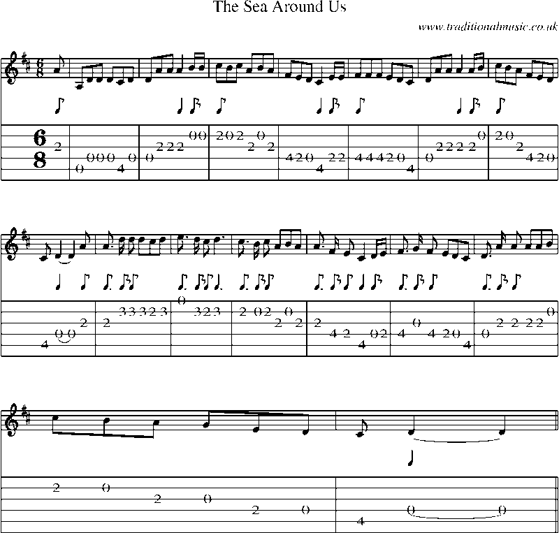 Guitar Tab and Sheet Music for The Sea Around Us