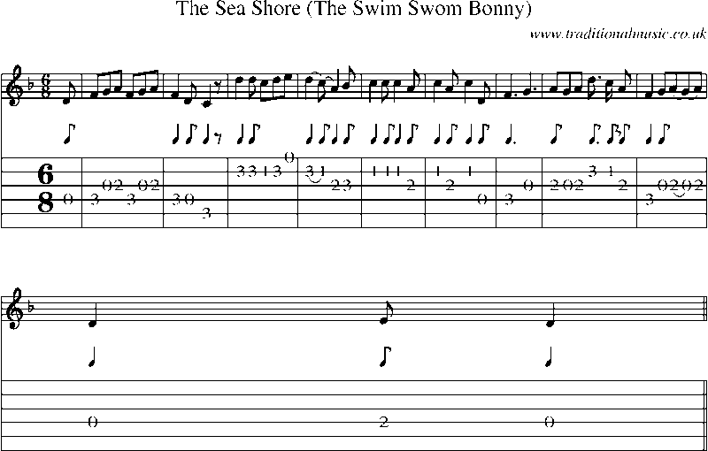 Guitar Tab and Sheet Music for The Sea Shore (the Swim Swom Bonny)