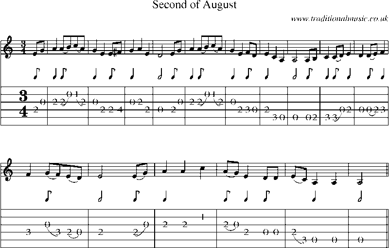 Guitar Tab and Sheet Music for Second Of August
