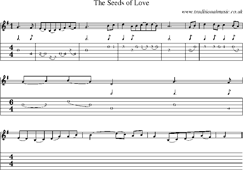 Guitar Tab and Sheet Music for The Seeds Of Love