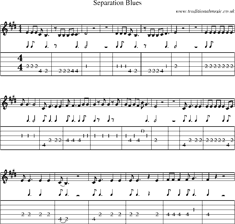 Guitar Tab and Sheet Music for Separation Blues