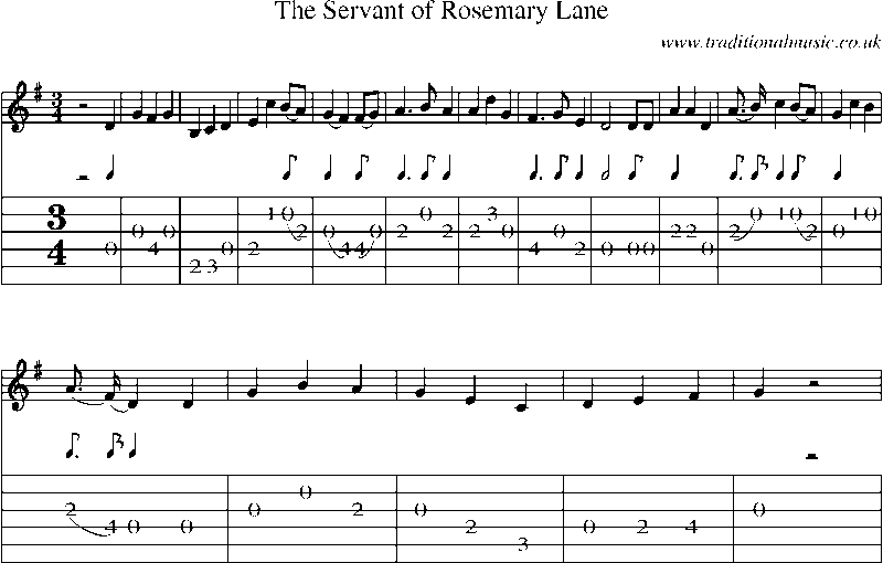 Guitar Tab and Sheet Music for The Servant Of Rosemary Lane