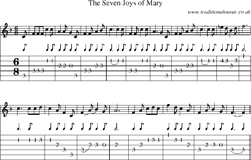 Guitar Tab and Sheet Music for The Seven Joys Of Mary