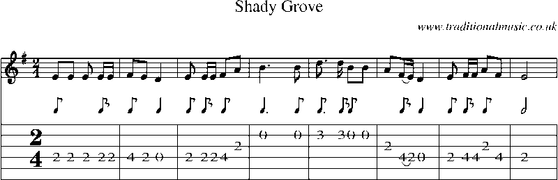 Guitar Tab and Sheet Music for Shady Grove
