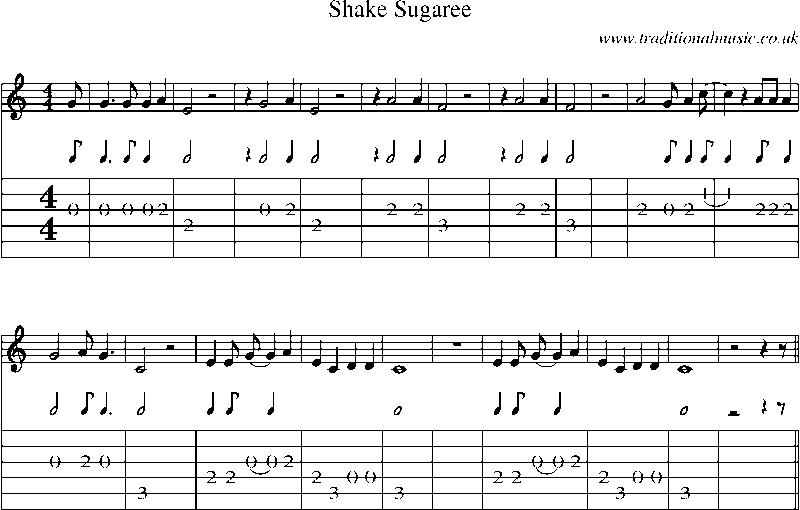 Guitar Tab and Sheet Music for Shake Sugaree