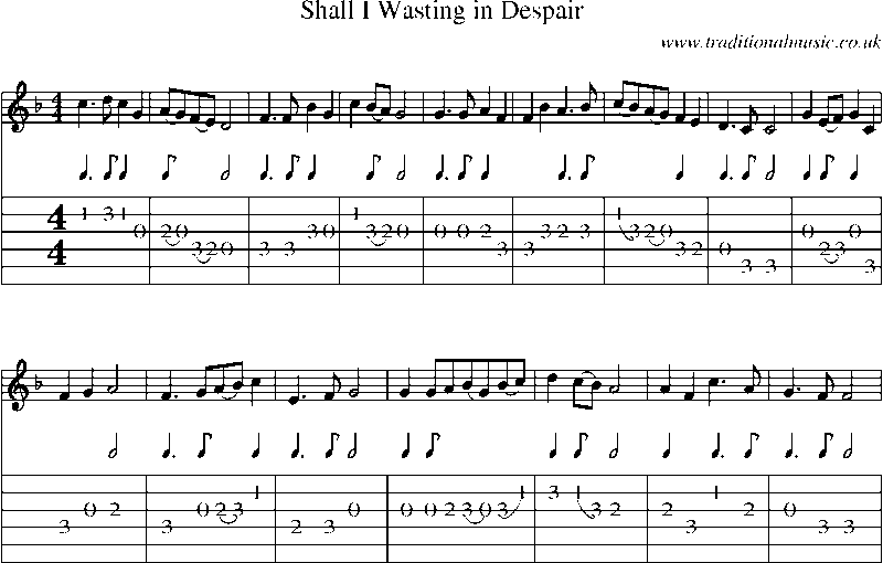 Guitar Tab and Sheet Music for Shall I Wasting In Despair