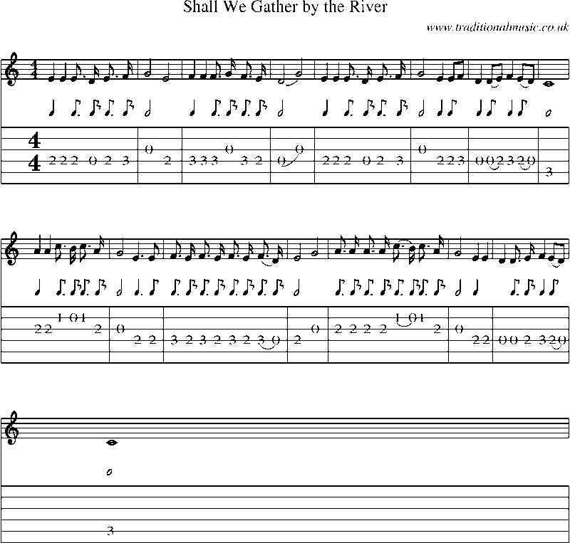 Guitar Tab and Sheet Music for Shall We Gather By The River