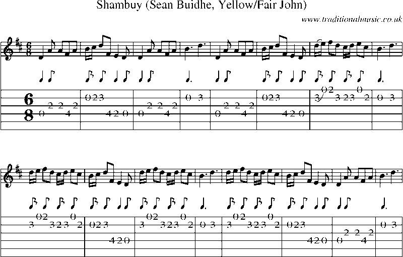 Guitar Tab and Sheet Music for Shambuy (sean Buidhe, Yellow/fair John)