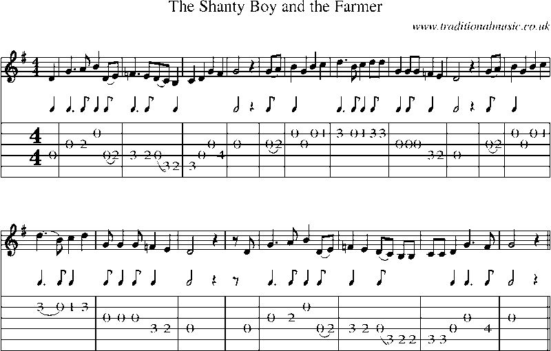 Guitar Tab and Sheet Music for The Shanty Boy And The Farmer