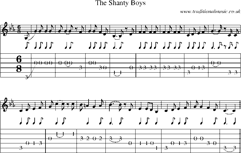 Guitar Tab and Sheet Music for The Shanty Boys
