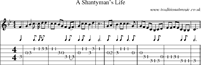 Guitar Tab and Sheet Music for A Shantyman's Life