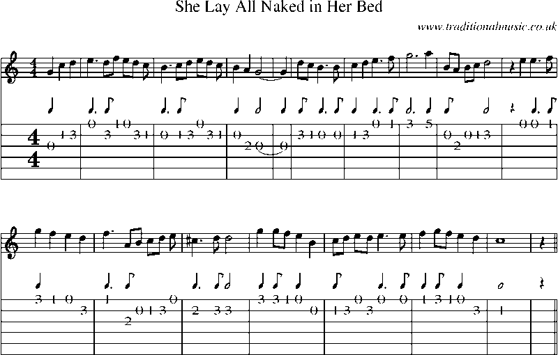 Guitar Tab and Sheet Music for She Lay All Naked In Her Bed