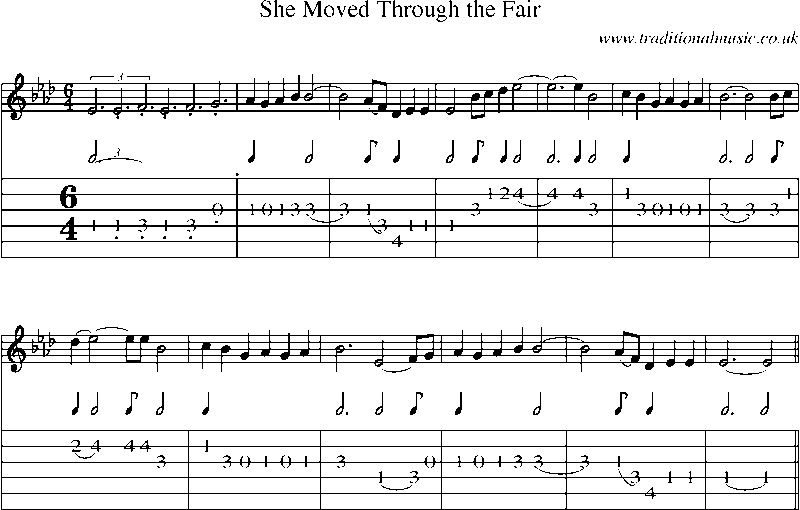 Guitar Tab and Sheet Music for She Moved Through The Fair