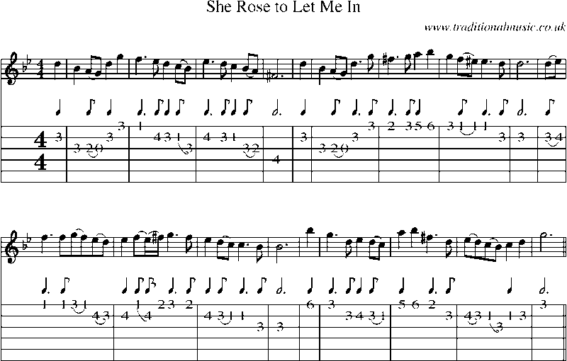 Guitar Tab and Sheet Music for She Rose To Let Me In