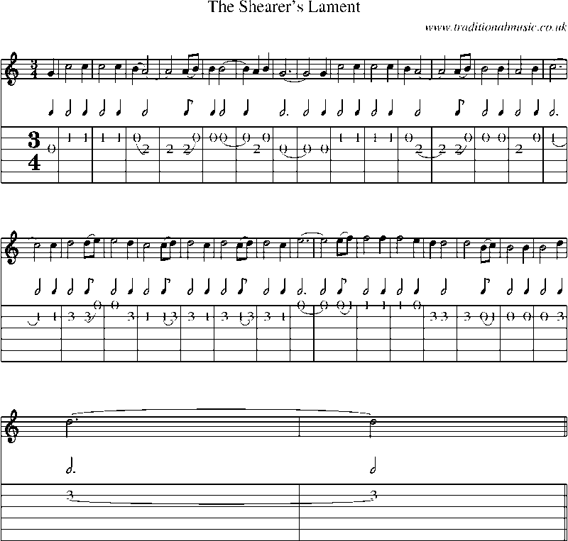 Guitar Tab and Sheet Music for The Shearer's Lament