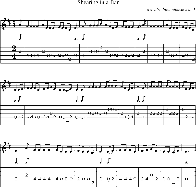Guitar Tab and Sheet Music for Shearing In A Bar