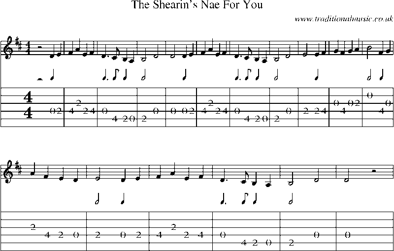 Guitar Tab and Sheet Music for The Shearin's Nae For You