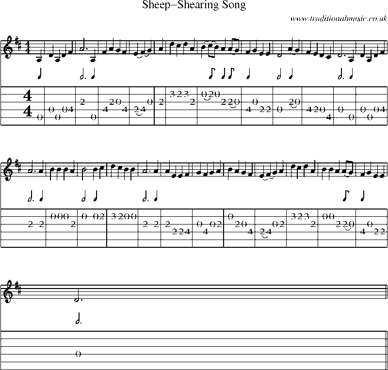 Guitar Tab and Sheet Music for Sheep-shearing Song