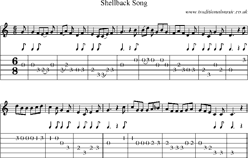Guitar Tab and Sheet Music for Shellback Song