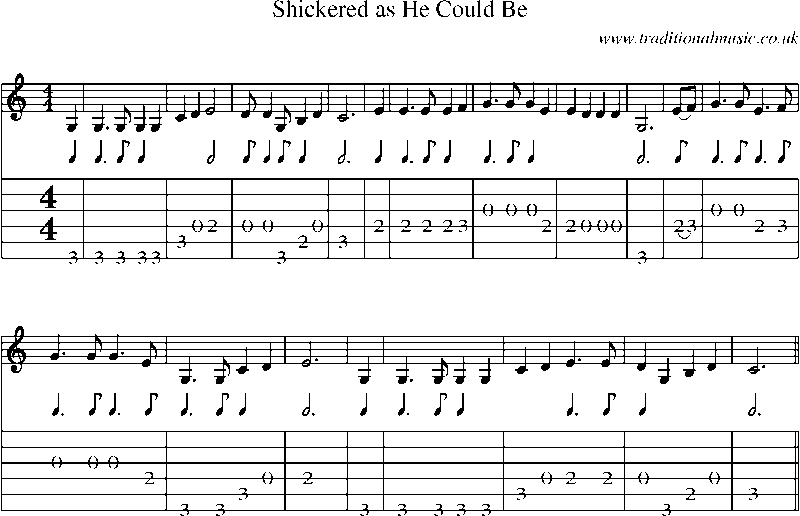 Guitar Tab and Sheet Music for Shickered As He Could Be