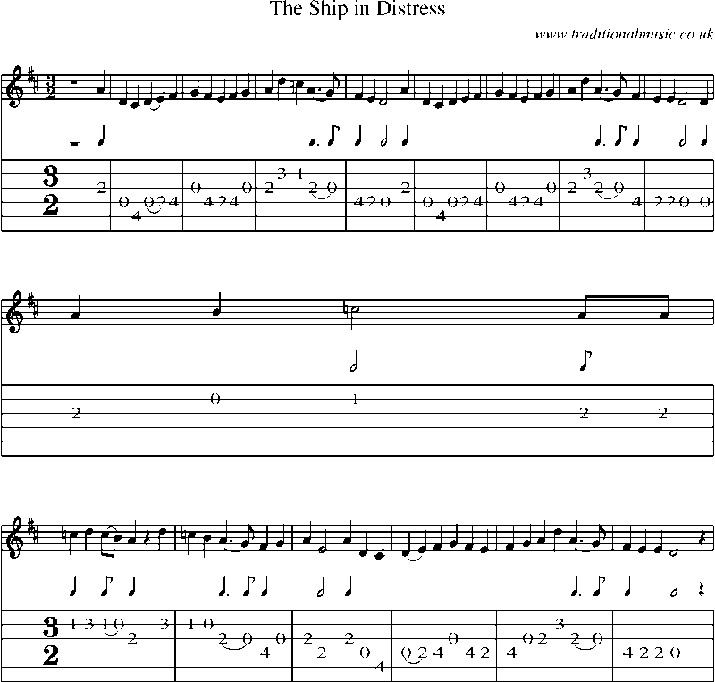 Guitar Tab and Sheet Music for The Ship In Distress