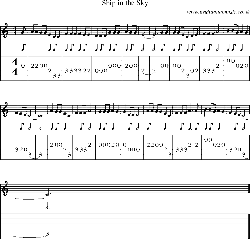 Guitar Tab and Sheet Music for Ship In The Sky
