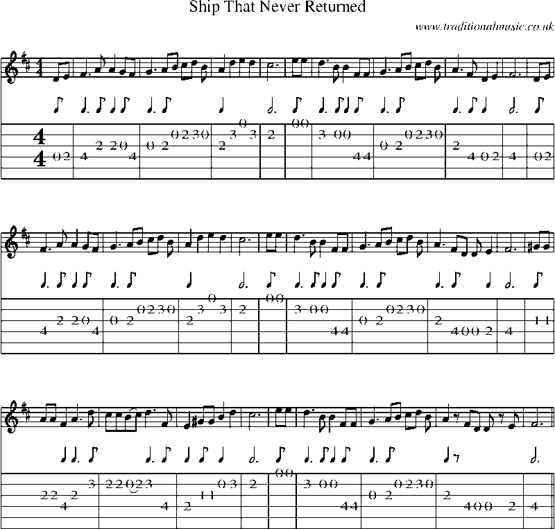 Guitar Tab and Sheet Music for Ship That Never Returned
