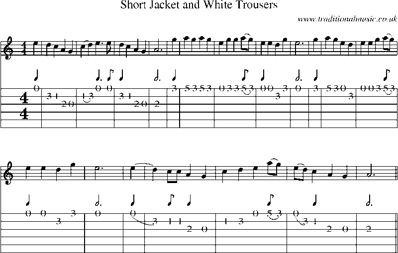 Guitar Tab and Sheet Music for Short Jacket And White Trousers