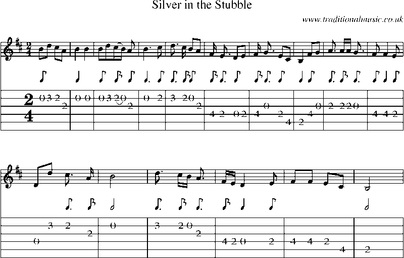 Guitar Tab and Sheet Music for Silver In The Stubble