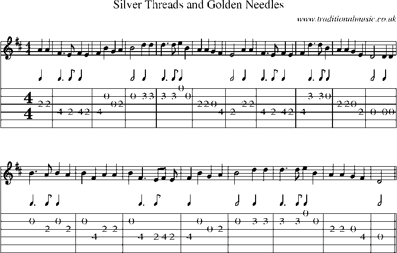 Guitar Tab and Sheet Music for Silver Threads And Golden Needles