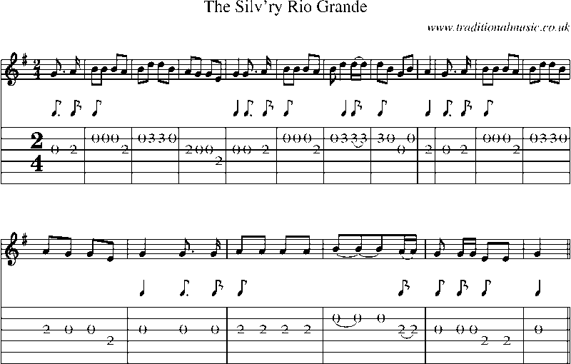 Guitar Tab and Sheet Music for The Silv'ry Rio Grande
