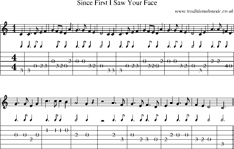Guitar Tab and Sheet Music for Since First I Saw Your Face