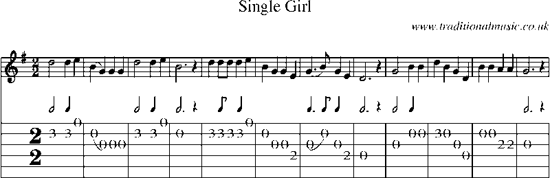 Guitar Tab and Sheet Music for Single Girl