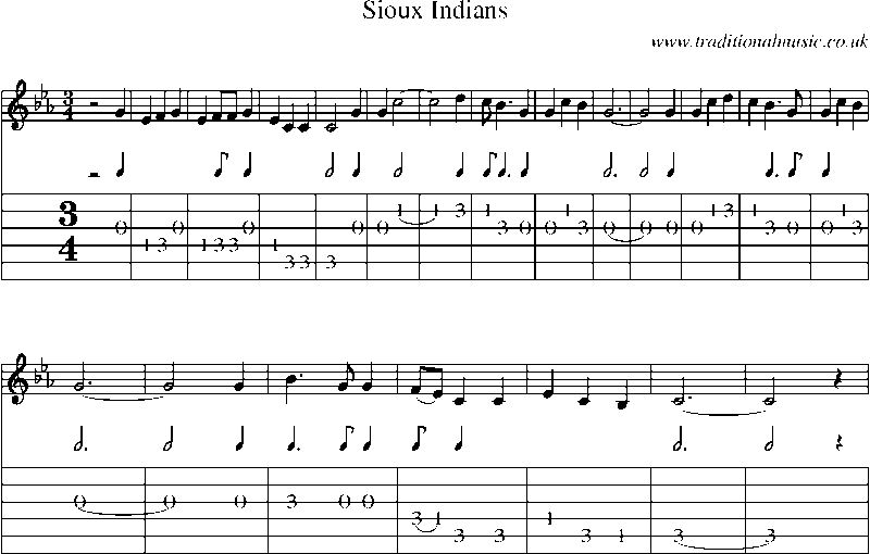 Guitar Tab and Sheet Music for Sioux Indians